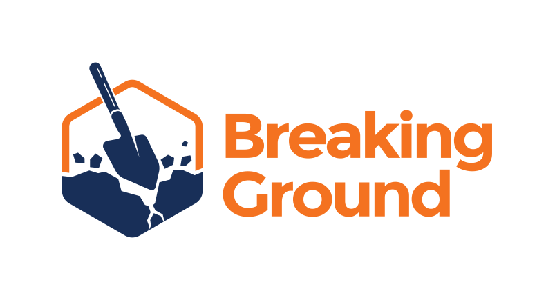 breaking ground logo with shovel breaking ground